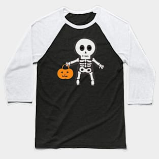 Skeleton Trick Or Treating With A Pumpkin Basket Baseball T-Shirt